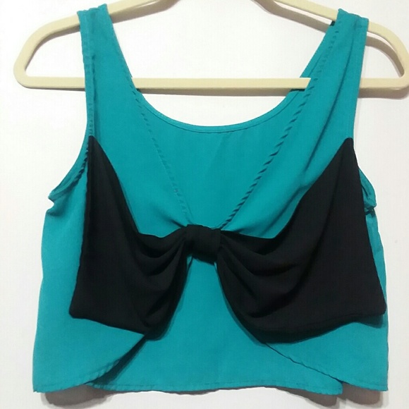 Blue Bow Back Crop Top - Picture 2 of 7